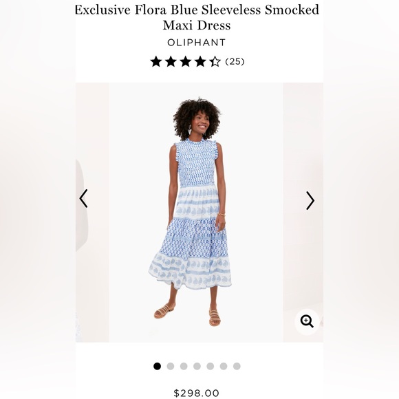 Oliphant Dresses Oliphant Flora Blue Sleeveless Smocked Maxi Dress